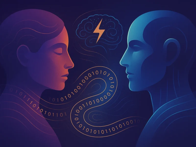 Illustrazione simbolica del confronto tra mente umana e intelligenza artificiale