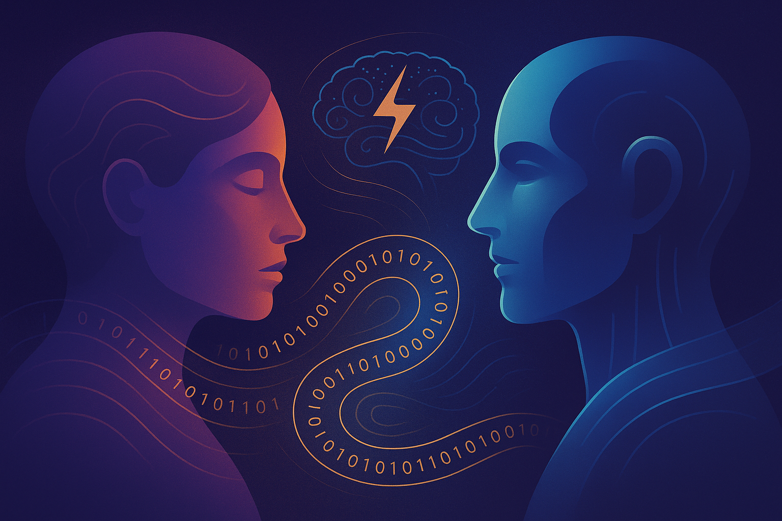 Illustrazione simbolica del confronto tra mente umana e intelligenza artificiale