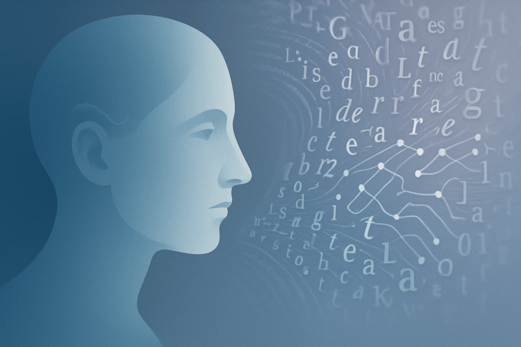 Illustrazione simbolica del linguaggio umano trasformato dall’intelligenza artificiale
